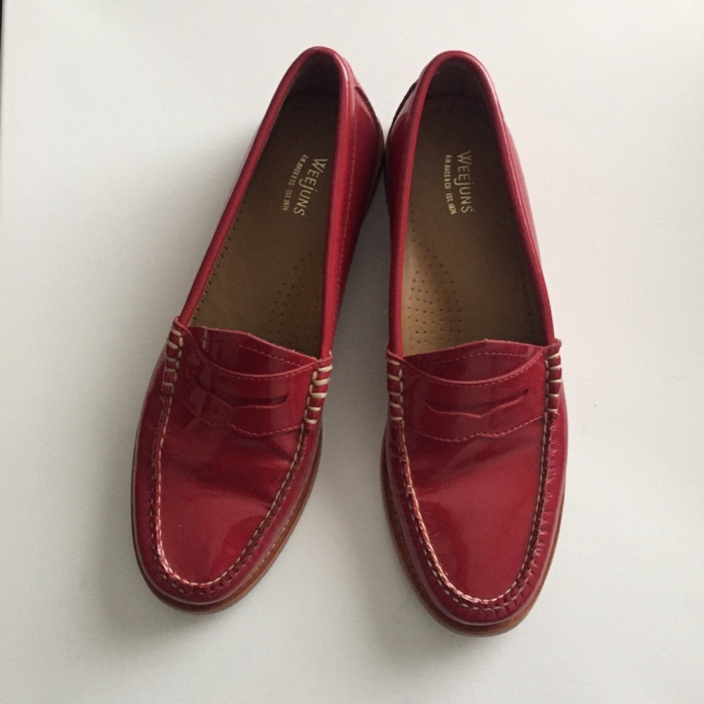BASS WEEJUNS In Red👞Patent Leather Penny Loafers